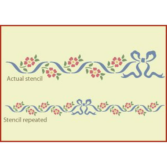 Wild Rose Bow Border Stencil - Victorian Baroque Victorian Deco Vintage DIY Art & Craft Reusable Sturdy Flexible Painting Template 10 mil Plastic Mylar Wall Floor Stencil - The Artful Stencil