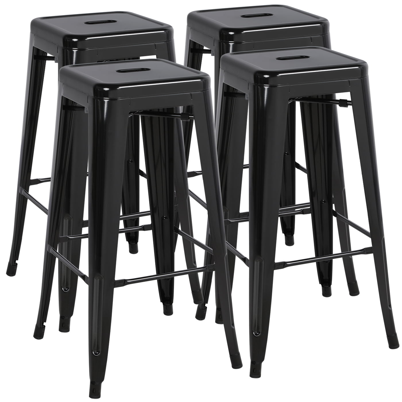 easyfashion 30'' high stackable metal bar stools kitchen dining bar chairs  backless set of 4 counter stool black  walmart