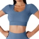 thumbnail image 1 of Gibobby Camisetas de verano para mujer Ropa yoga manga corta para mujer Nude Sense Fitness Camiseta para correr con exposición del ombligo(Azul celeste,G), 1 of 4