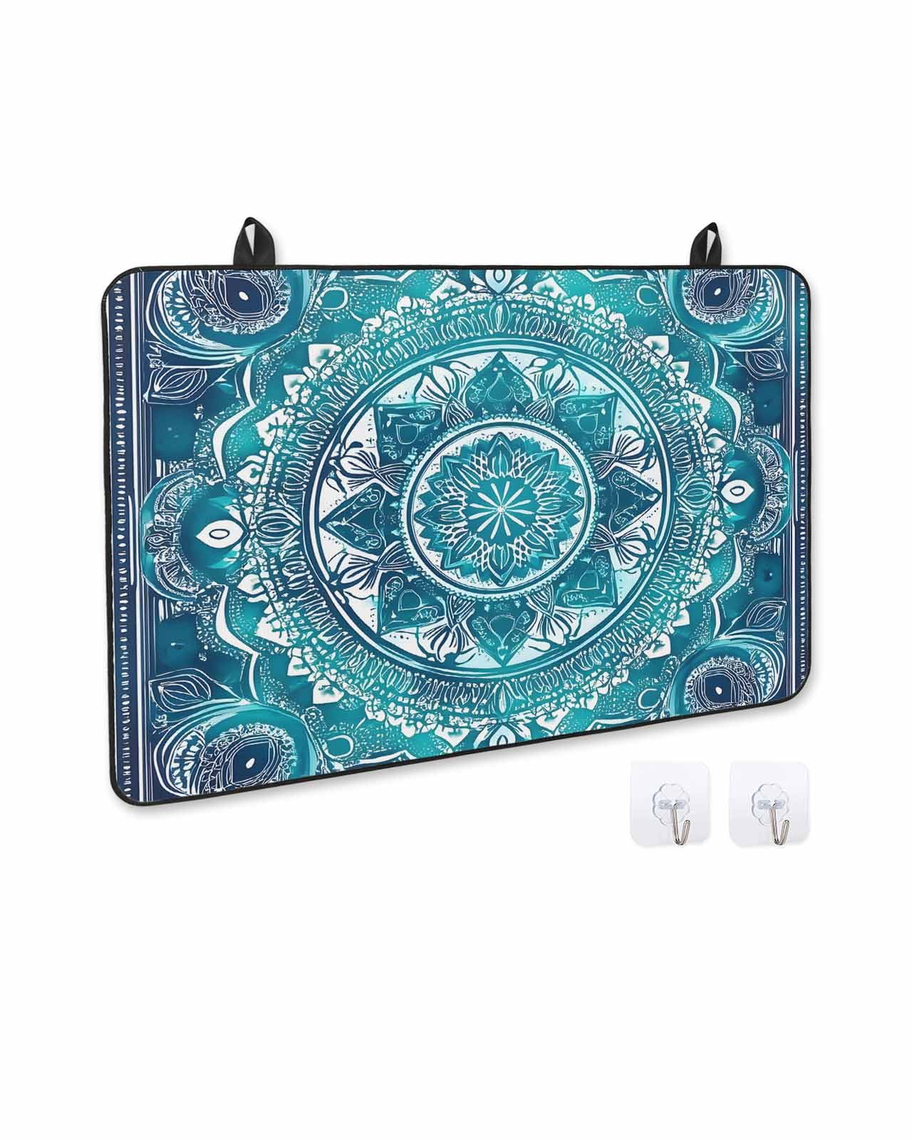 nqOlkjepod Large Induction Cooktop Protector Mat 24"x21", Turquoise Boho Stove Top Covers for Electric Stove, Vintage Country Ethnic Abstract Motifs Stove Burner Cover Mats, Glass Top Stove Cover