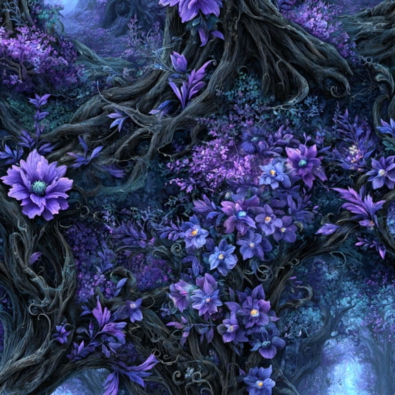 Gothic Peel and Stick Wallpaper Ancient Forest Enigma Delicate Violet Flowers Mist Wall Mural 17.7in x 9.8ft Self Adhesive Removable Wall Paper Renter Friendly Wallpaper for Bedroom Cabinets