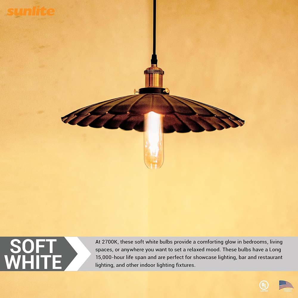 Sunlite 41790 LED Edison T10/T30 Tubular Light Bulb, 2 Watts (25W Equivalent), 160 Lumens, Medium E26 Base, 120 Volts, Dimmable, 90 CRI, UL Listed, Clear, 2700K Soft White, 6 Pack
