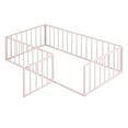 thumbnail image 4 of Harper & Bright Designs Twin Floor Bed Frame for Kids, Metal Montessori Floor Bed with Rails and Door, Floor Twin Size Bed Frame with Fence-Shaped Guardrails, Pink, 4 of 11