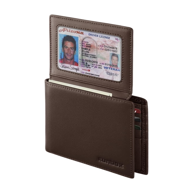 Cartera de piel RUNBOX de doble pliegue con bloqueo RFID, 12 ranuras para tarjetas