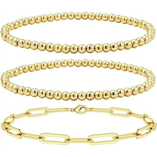Pulseras de cuentas para mujer, juego de pulseras elásticas con cuentas para mujer, pulsera ajustable de plata de ley/chapada en oro de 14 quilates, joyería para mujer de moda
