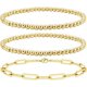 thumbnail image 1 of Pulseras de cuentas para mujer, juego de pulseras elásticas con cuentas para mujer, pulsera ajustable de plata de ley/chapada en oro de 14 quilates, joyería para mujer de moda, 1 of 5