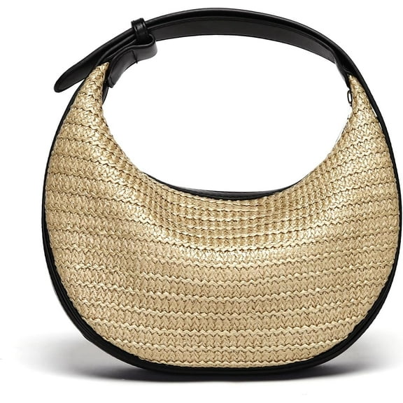 CAILDANL Straw Crossbody Bag for Women Beach Woven Hobo Handbag Summer Chic Crescent Shoulder Purses with Adjustable Strap