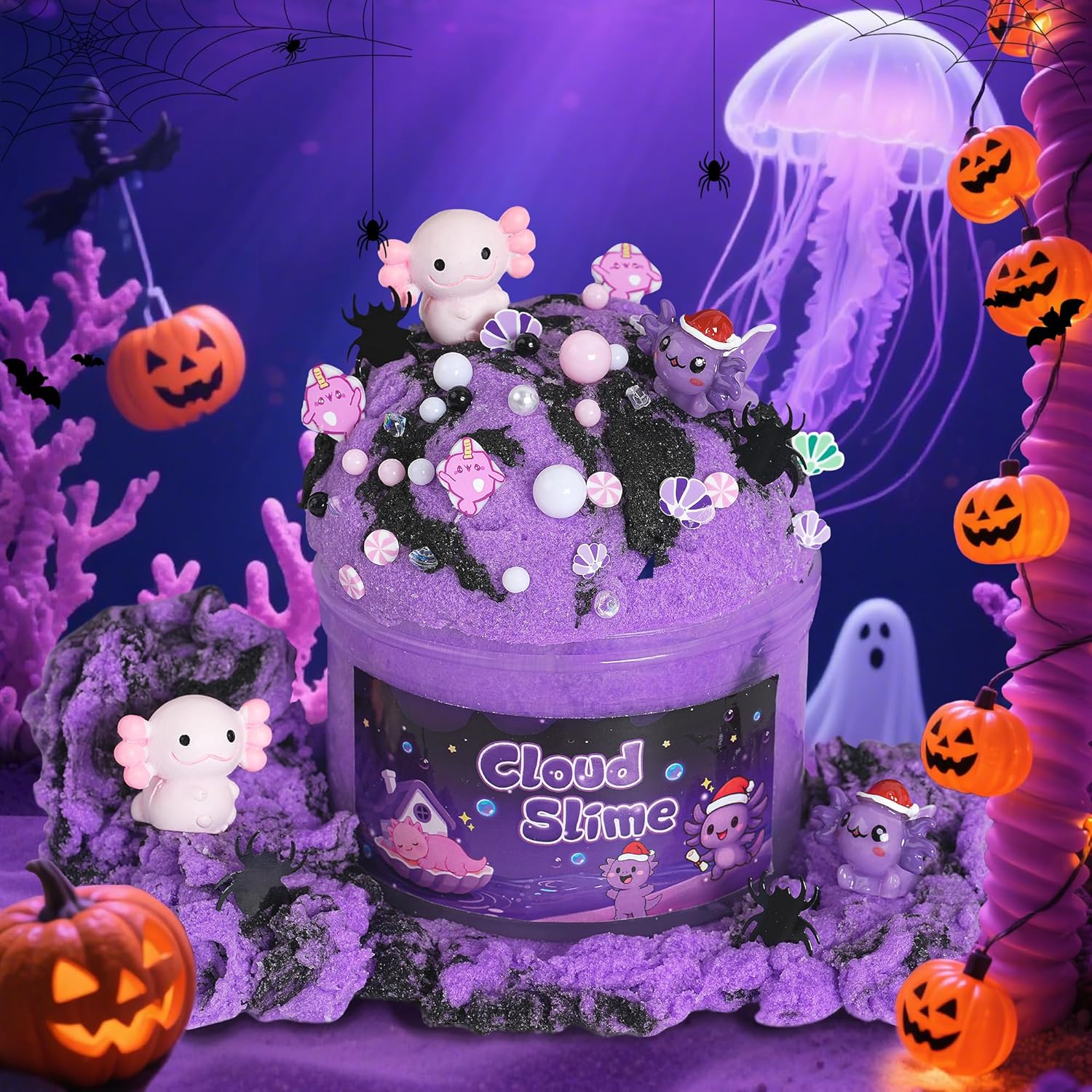 Axolotl Cloud Slime Kit 2 Pack - 14oz Non-Sticky DIY Slime for Kids, Includes Cute Axolotl Charms & Add-Ins, Glitter, ASMR Sensory Toys, Slime Party Favors for Girls Boys