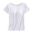 thumbnail image 5 of MEZZALL Women T-Shirts Summer Short Sleeve T Shirts With Built In Bra Pads For Casual Daily Wear O-Neck Holiday Solid Color Tops, 5 of 5
