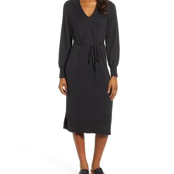 Lucky Brand Womens V-Neck Sweater Dress, Grey, X-Small