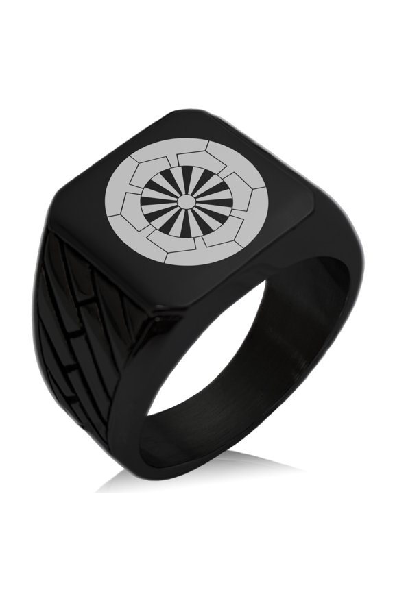 Stainless Steel Sakakibara Samurai Crest Geometric Pattern Biker Style Polished Ring