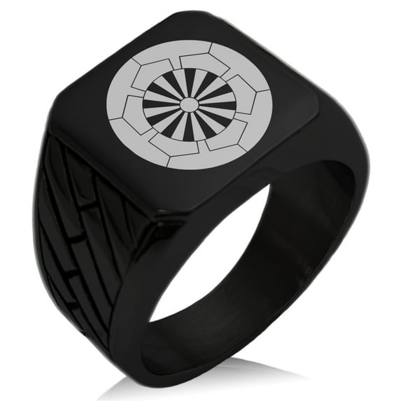 Stainless Steel Sakakibara Samurai Crest Geometric Pattern Biker Style Polished Ring