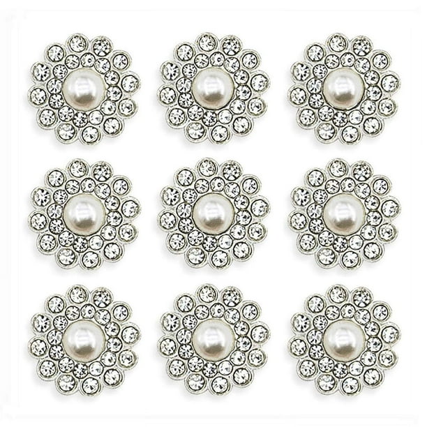 100 piezas de adornos de cristal de diamantes de imitación de perlas, broche de decoración, artesanía DIY para diadema con lazo de flores, accesorio de vestido de 14mm (plata)
