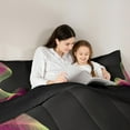 thumbnail image 5 of Feelyou Teens Abstract Ombre Full Size Comforter Sets, Green Pink Striped Bedding Comforter Set, Chic Modern Artwork Reversible Bedding Sets, Luxury Bedroom Decor, 3pcs, 5 of 8