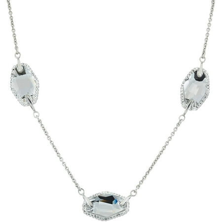 5th & Main Rhodium-Plated Sterling Silver 3-Stationed Clear Swarovski with White Pave Crystal Necklace