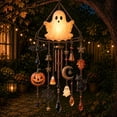 thumbnail image 4 of Glow-In-The-Dark Ghost Halloween Wind Chime, Halloween Hanging Decor With Ghost Pumpkin Bell Accents, Outdoor Halloween Decoration For Porch Garden Yard, Spooky Hanging Ornament 11.8" Home Decor, 4 of 5
