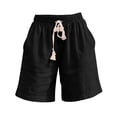 thumbnail image 5 of Viadha Womens Cargo Shorts Summer Solid Color Elastic Waist Drawstring Casual Linen Shorts with Pockets, 5 of 8