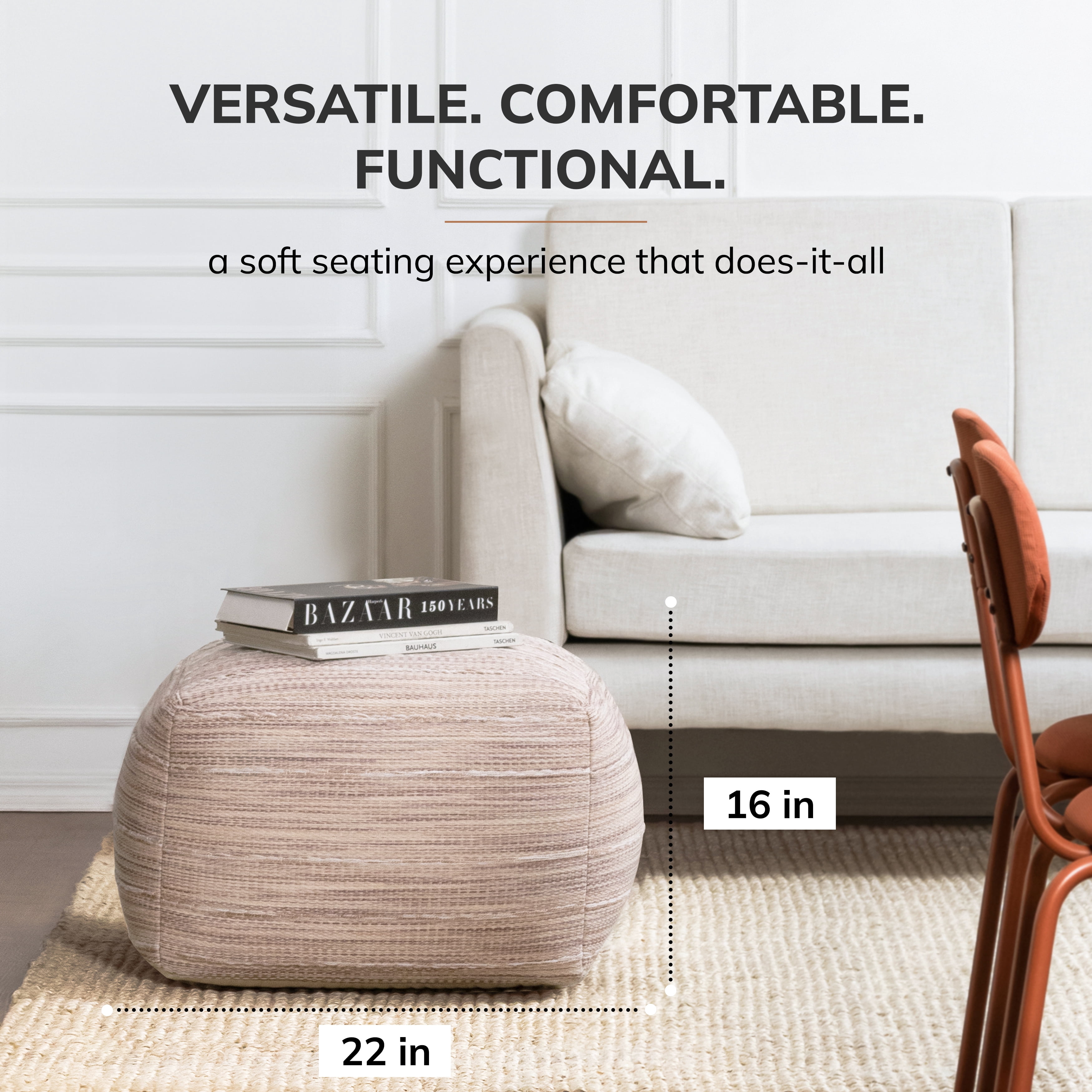 Modern Joya 22" Square Pouf Ottoman Gray and Mauve