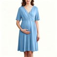 thumbnail image 7 of Maternity Short Sleeve V-Neck Dress, Knee-High Solid Color, Casual Pregnancy Clothes For Women Sky Blue Xl, 7 of 7