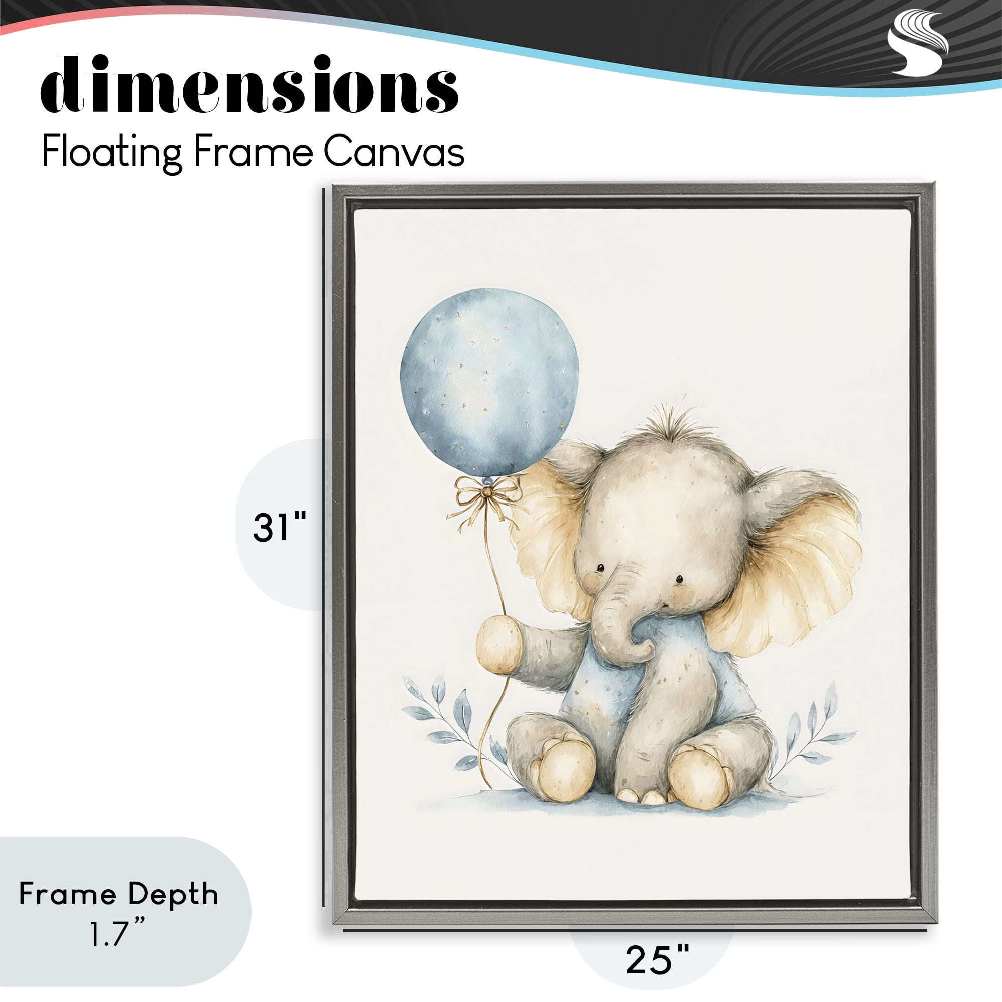 Stupell Industries Watercolor Nursery Elephant Gray Framed Floater Canvas Wall Art, design by LSR Design Studio