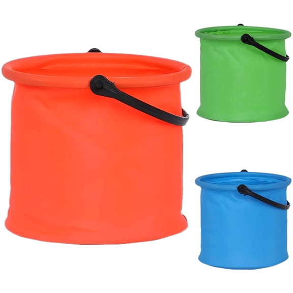 3‑Pack Foldable Collapsible Portable Bucket with Handle – Lightweight Fishing Bucket, Brush Washing Pail for Painting, Outdoor Camping, Car Wash, Blue, Orange & Green, Expandable 7.9" Height