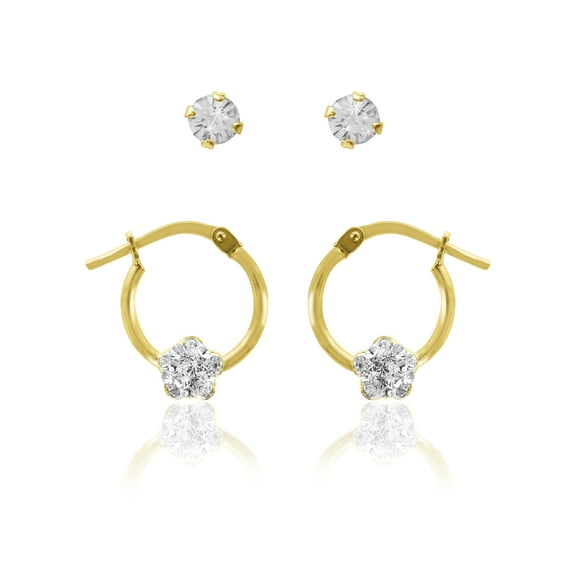 Brilliance Fine Jewelry 10K Gold Filled Crystal Studs and Hoop Children’s Earrings Set