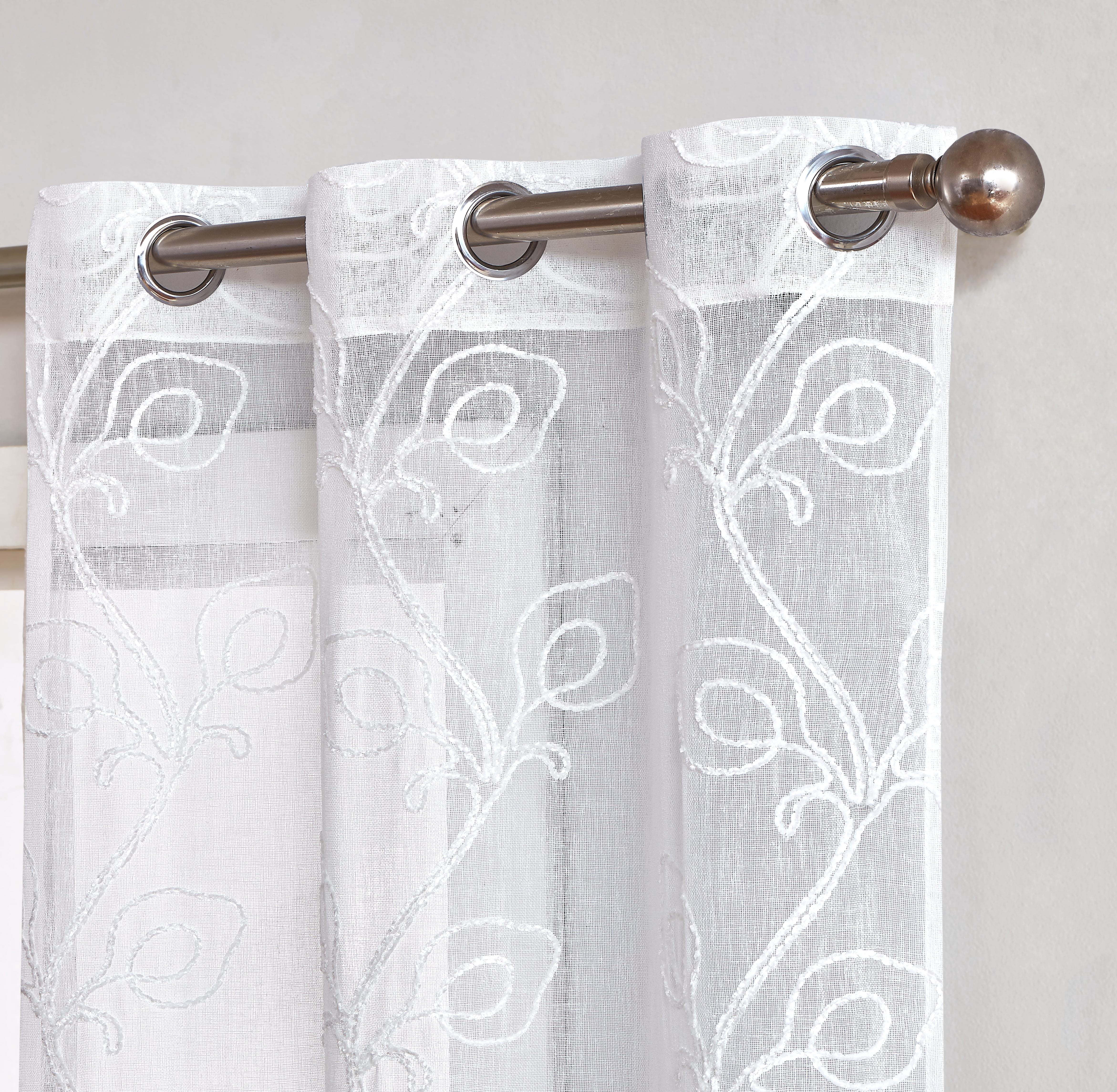 Dainty Home Stella 3D Floral Chenille Embroidered Solid Sheer 76" x 96" Window Curtain Panel Pair in White