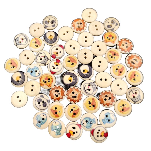 Minnieouse 100 piezas Botones de Impresión mixta 2 agujeros Dibujos animados Scrapbooking Suministros de costura Sujetadores Botón animal Accesorios de disfraces