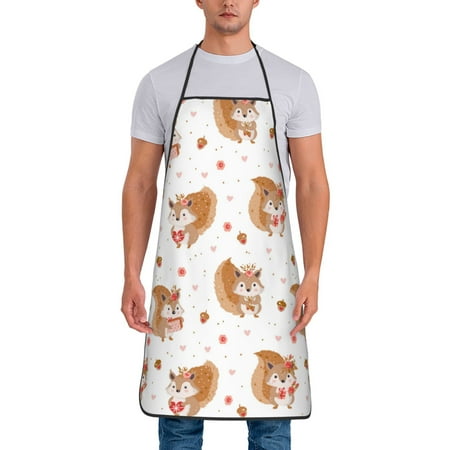 

Xecao Squirrel Giving A Gift Print Funny BBQ Chef Aprons for Men Women Adjustable Kitchen Cooking Aprons with Pocket Waterproof Oil Proof No Pilling Fading