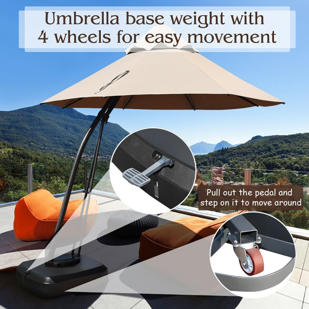 Aimee Lii 11 Feet Outdoor Cantilever Hanging Umbrella with Base and Wheels, Sunbrella Patio Umbrellas, Tan