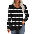 thumbnail image 2 of RXIRUCGD Hauts Décontractés Mode pour Femmes Col Rond Plissé Rayé Manches Longues, Noir, Taille : S, 2 of 5