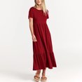 thumbnail image 3 of Valcatch Women Summer Casual Short Sleeve Crewneck A line Swing Flowy Tiered Shirt Maxi Beach Long Dress 2024 Trendy Outfits, 3 of 5
