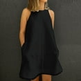 thumbnail image 2 of Summer Saving Wycnly Dresses for Women Plus Size Casual Solid Cotton Linen Tank Mini Dresses with Pocket Round Neck Sleeveless Plain Summer Short Formal Dress Black XXXL, 2 of 6