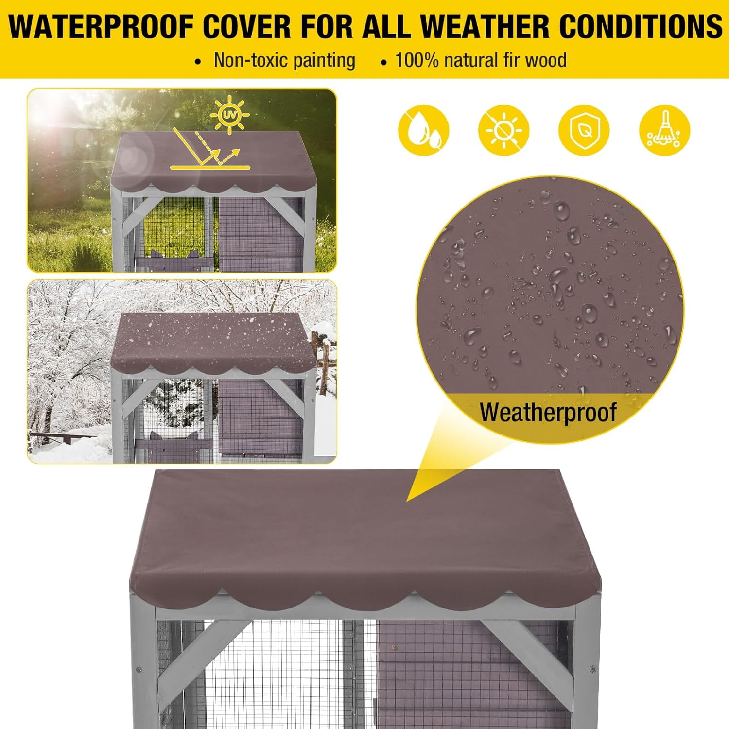 Aivituvin Cat Catio Outdoor Cat House Movable Large Enclosures on Exercise Wheels Kitty Cage with Upgraded Resting Box,Waterproof Cover