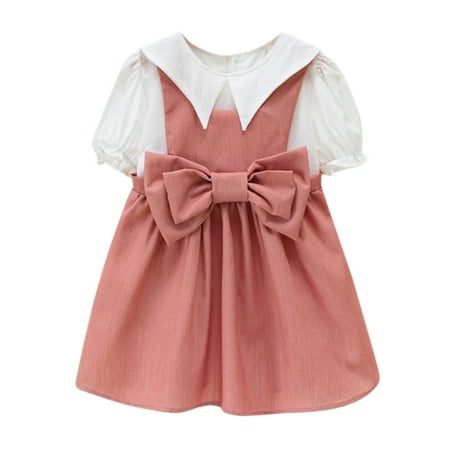 

Kids Toddler Baby Girls Short Bubble Sleeve Solid Tops Bowknot Suspender Skirt 2PCS Set 18 Month Girl Clothes Two Piece Outfits for Teen Girls