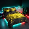 thumbnail image 2 of Manfei 3D Cube Neon Light Queen Bedding, Yellow Gradient Stripe Bedding Comforter Set Queen, Yellow Black, Black Reversible 7 Pieces, 2 of 6