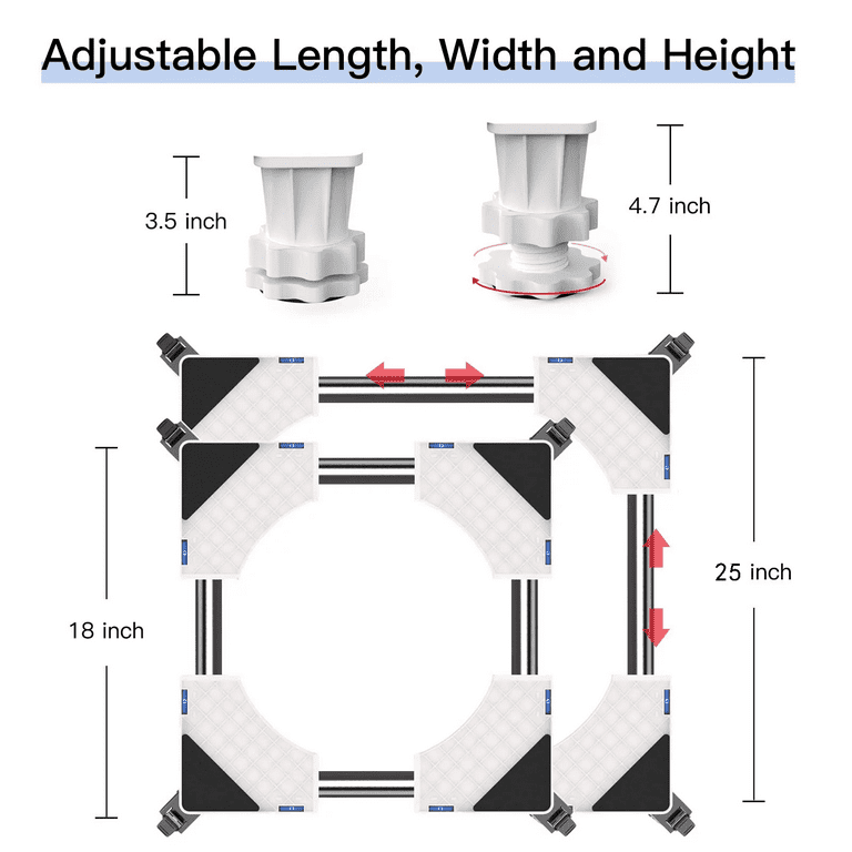 Mini Fridge Riser, Maximum Load of 660 Lbs (300 Kg),Shock-Absorbing and  Silent, Portable Dryer Stand, for Dryers and Refrigerators,4Feets4Wheels
