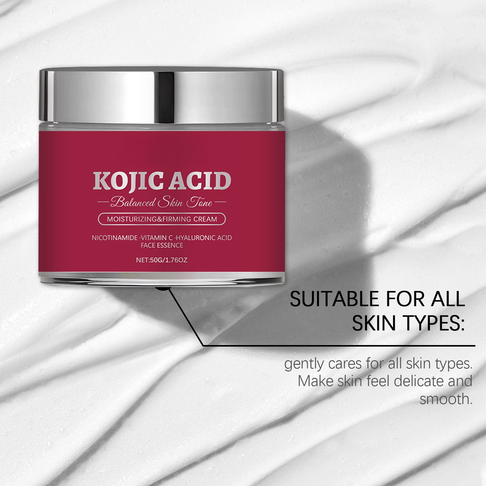 Alvantor Kojic Acid Moisturizing Firming Cream with Vitamin C & Hyaluronic Acid, 1.76oz