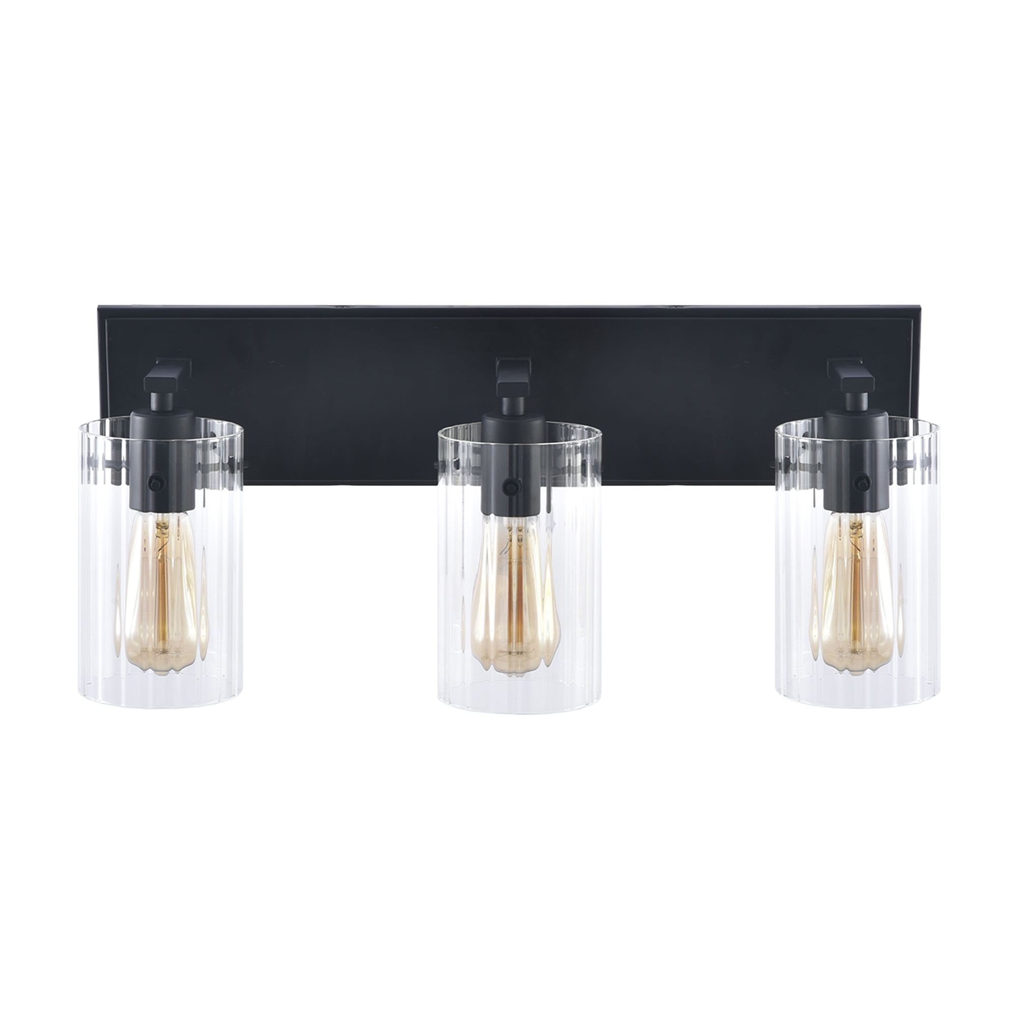 21" Modern Black 3-Light Reeded Glass Vanity Light Wall Sconce for Bathroom and Hallway