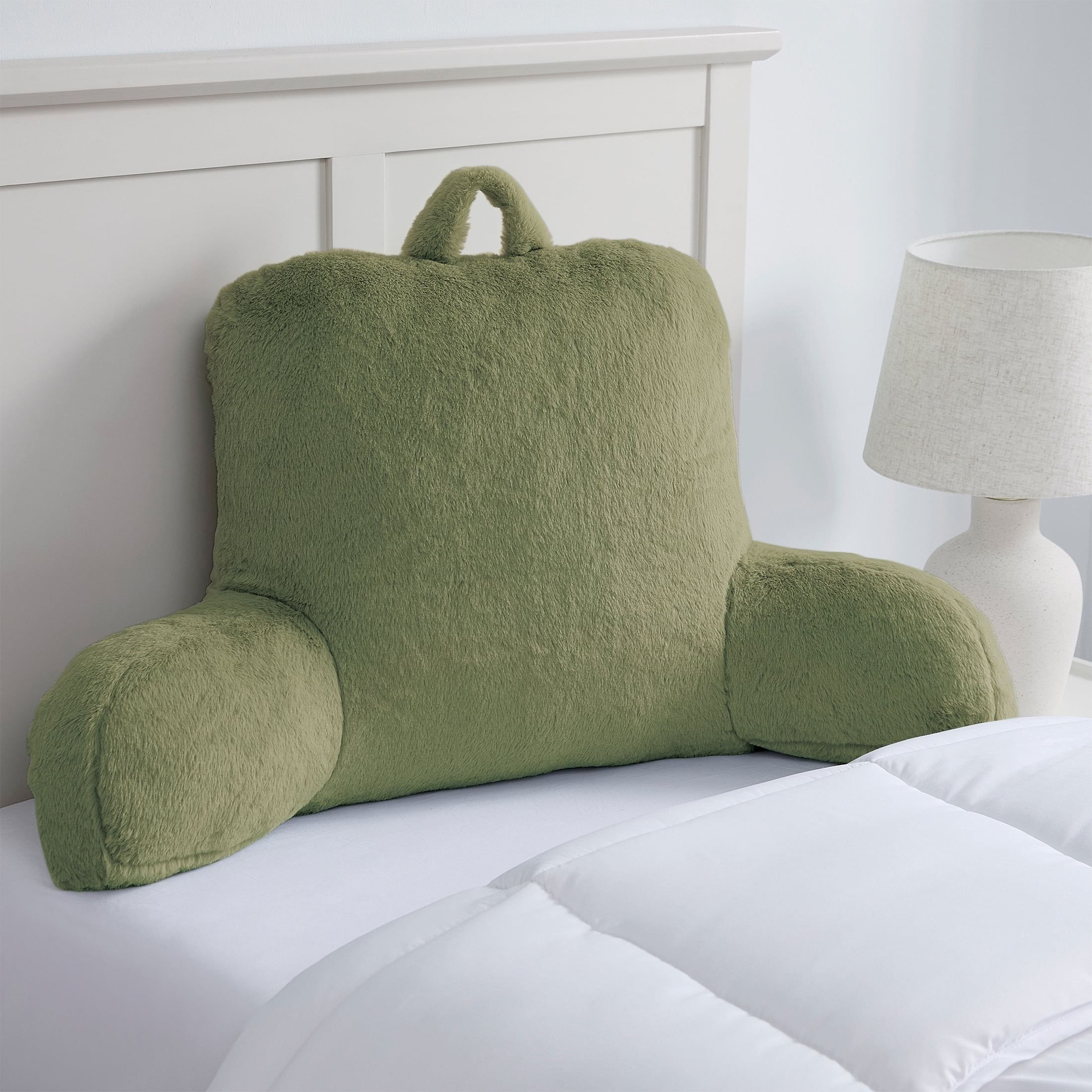 Mainstays Faux Fur Plush Backrest Pillow, Specialty Size, Bay Leaf