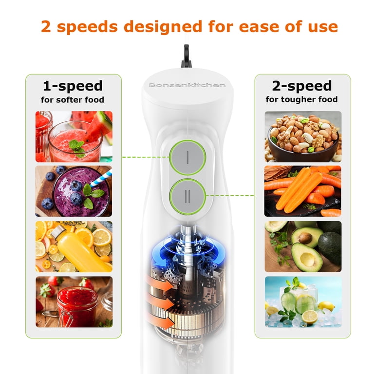 Bonsenkitchen, Immersion Hand Blender, 2-Speed, Stainless Steel