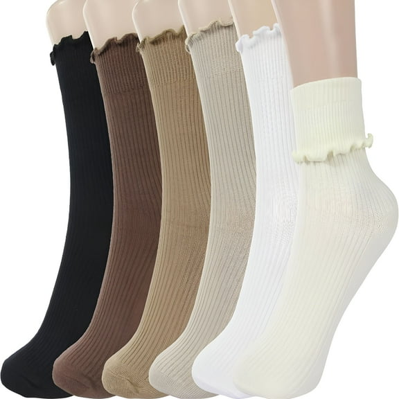 TELOLY Ruffle Socks Women - Turn-Cuff Frilly Sock - Lightweight Cotton Socks