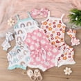 thumbnail image 2 of HESHENG Newborn Baby Girls Floral Summer Outfits Sleeveless Sling Romper Tops + Ruffle Shorts + Headband Clothes Set, Pink 0-3M(70), 2 of 9