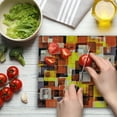 thumbnail image 3 of Abstract Cutting Board, Geometrical Modern and Cool Painting Like Design Art, Decorative Tempered Glass Cutting and Serving Board, Large Size, Orange Yellow and White, by Ambesonne, 3 of 5