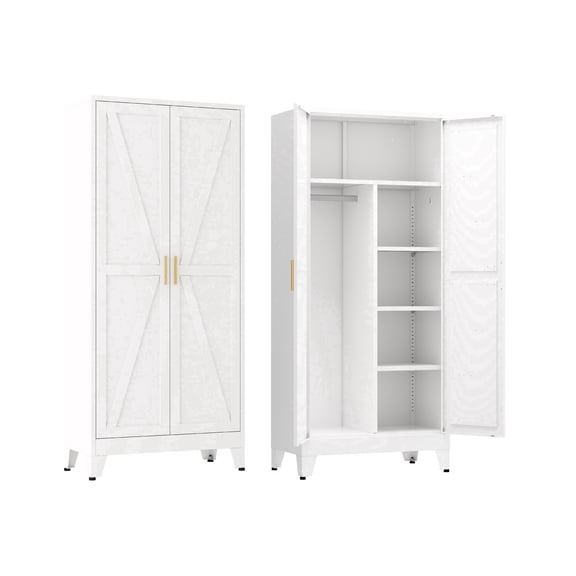 Large Bedroom Armoires With Shelves and Hanging Rod,Wardrobe Storage Cabinet,Metal Clothing Storage Cabinet with 2 Doors