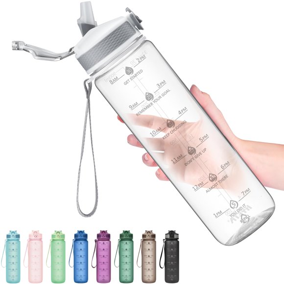 Botellas De Agua Hyeta De 32 Oz Con Pajita: Manténgase Motivado E Hidratado Con Horarios Convenientes Para Beber Marcas Duraderas A Prueba De Fugas