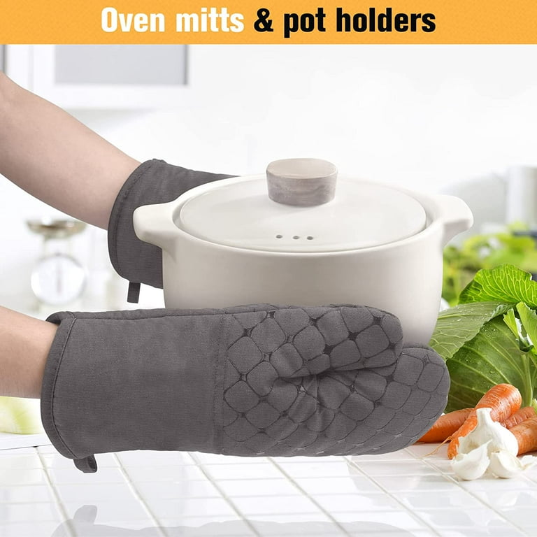 Oven MITTENS and POT HOLDERS set of 6 Silicone Cotton Lining Super Grip  Kitchen