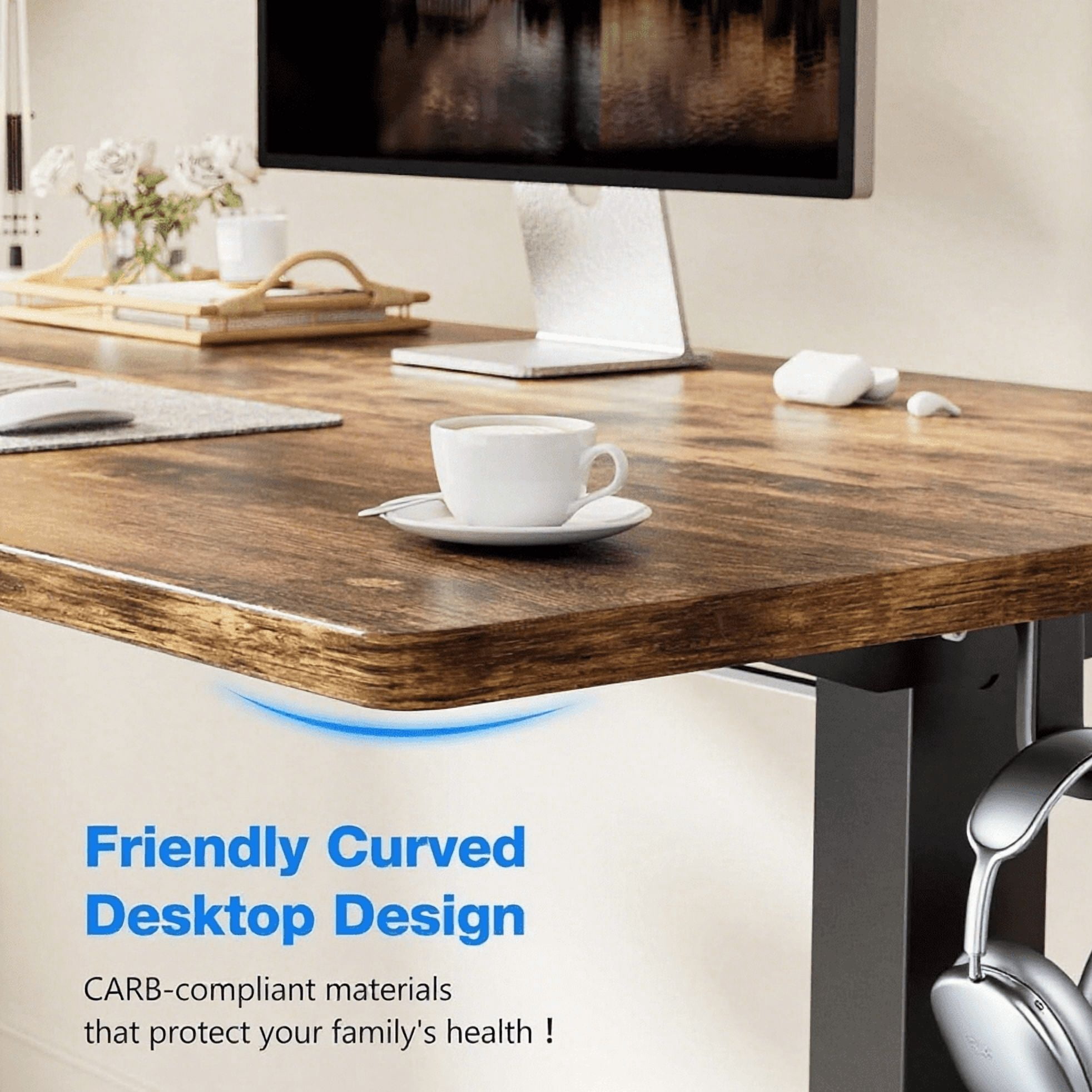 Electric Standing Desk 48x24 Inch - Height Adjustable Desk with Memory Presets, Rustic Brown