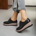 thumbnail image 5 of Domuza Women's Platform Oxford Shoes Classic Chunky Patent Leather PU Square Toe Wedges Casual Lace Up Sneakers for summer Black 5.5（EU-36）, 5 of 6