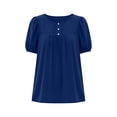 thumbnail image 5 of Craaazy Women Casual Round Neck Blouse, Solid Color Short Sleeve Puff Sleeve Top, Loose Fit Comfy Ruched Front Tee for Daily Wear Gifts, 5 of 5